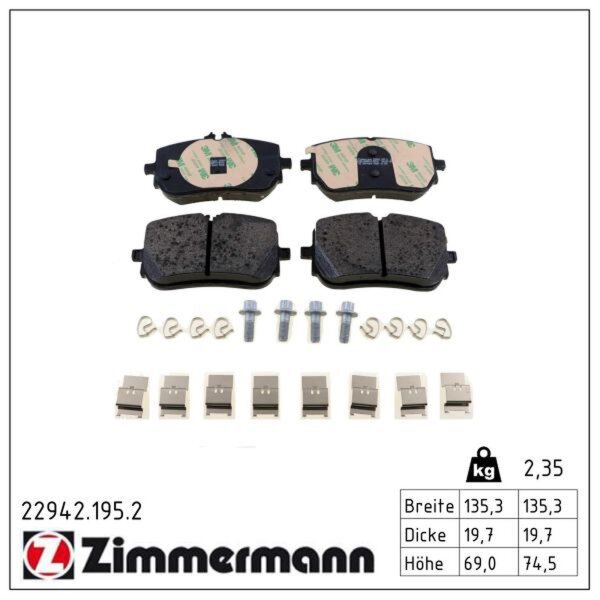 ZIMMERMANN 22942.195.2 Bremsbelagsatz, Scheibenbremse