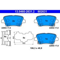 ATE 13.0460-2631.2 Bremsbelagsatz, Scheibenbremse