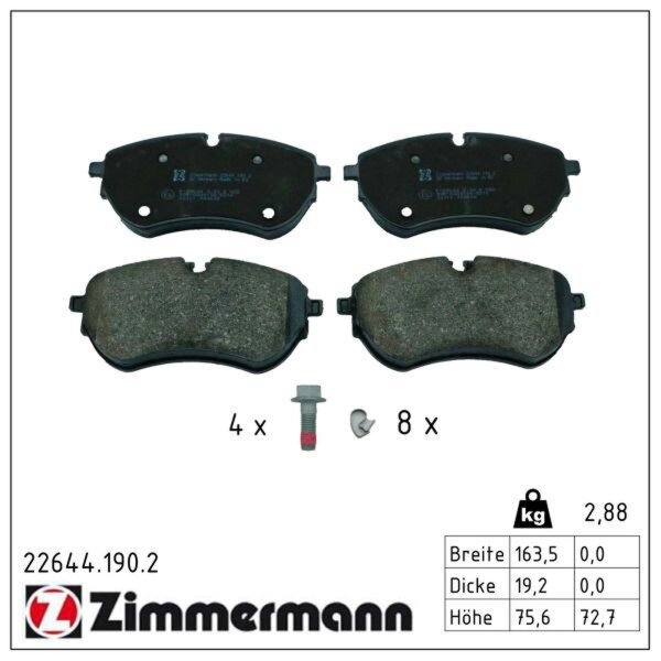 ZIMMERMANN 22644.190.2 Bremsbelagsatz, Scheibenbremse