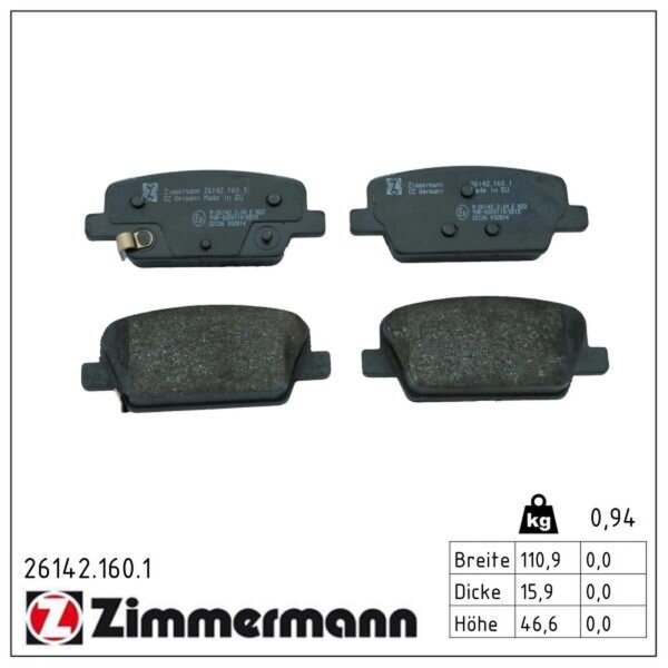 ZIMMERMANN 26142.160.1 Bremsbelagsatz, Scheibenbremse