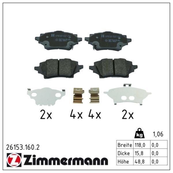 ZIMMERMANN 26153.160.2 Bremsbelagsatz, Scheibenbremse