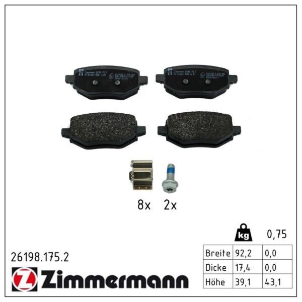 ZIMMERMANN 26198.175.2 Bremsbelagsatz, Scheibenbremse