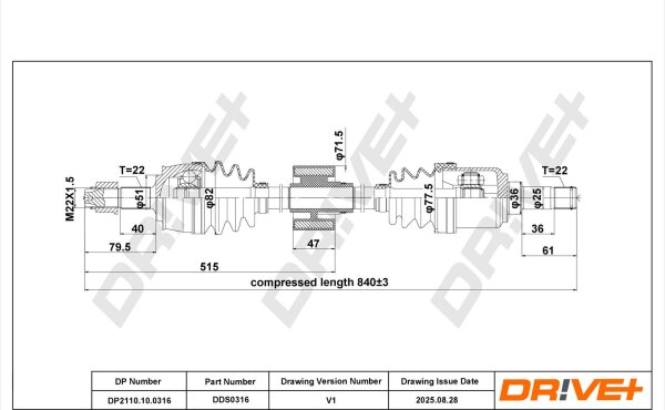 DR!VE+ DP2110.10.0316 Antriebswelle