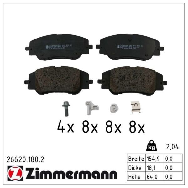 ZIMMERMANN 26620.180.2 Bremsbelagsatz, Scheibenbremse