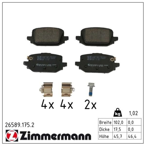 ZIMMERMANN 26589.175.2 Bremsbelagsatz, Scheibenbremse