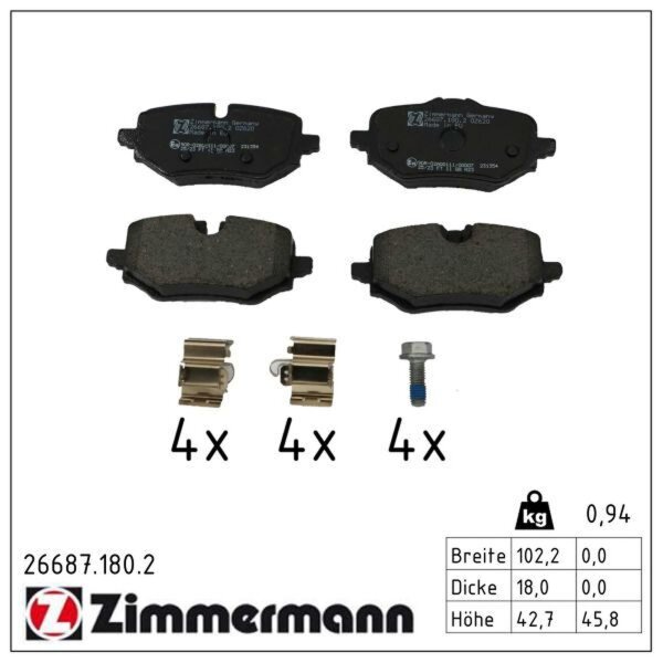 ZIMMERMANN 26687.180.2 Bremsbelagsatz, Scheibenbremse