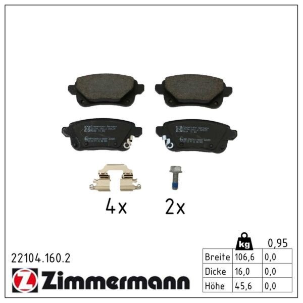 ZIMMERMANN 22104.160.2 Bremsbelagsatz, Scheibenbremse