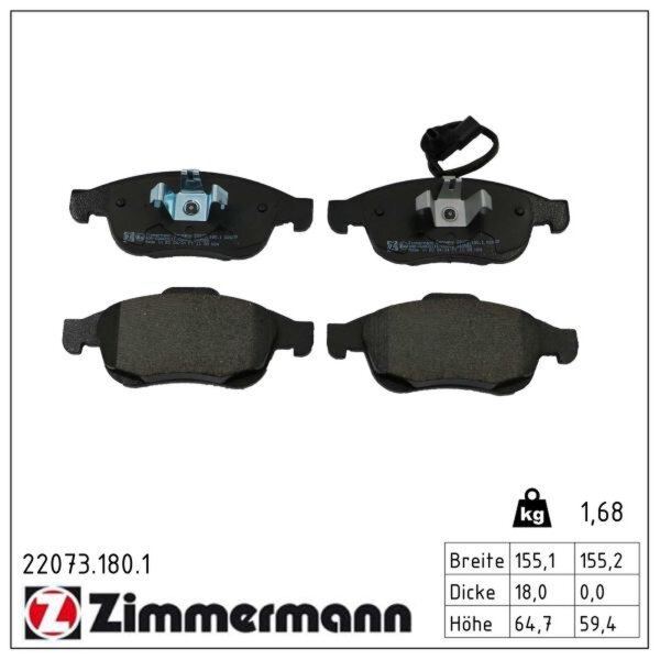 ZIMMERMANN 22073.180.1 Bremsbelagsatz, Scheibenbremse