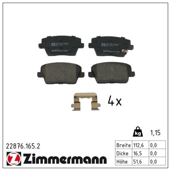 ZIMMERMANN 22876.165.2 Bremsbelagsatz, Scheibenbremse