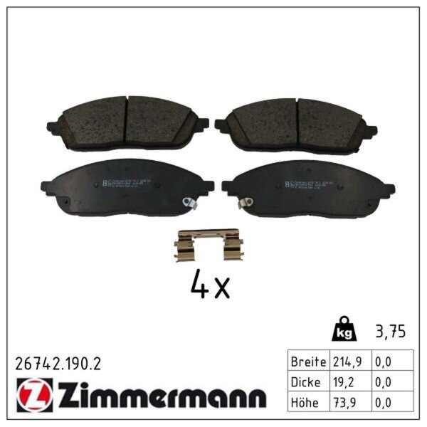 ZIMMERMANN 26742.190.2 Bremsbelagsatz, Scheibenbremse