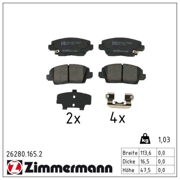 ZIMMERMANN 26280.165.2 Bremsbelagsatz, Scheibenbremse