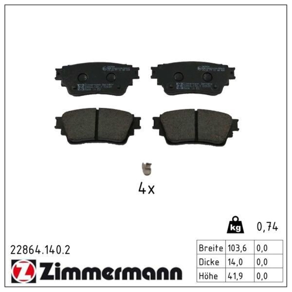 ZIMMERMANN 22864.140.2 Bremsbelagsatz, Scheibenbremse