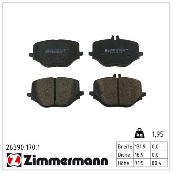 ZIMMERMANN 26390.170.1 Bremsbelagsatz, Scheibenbremse