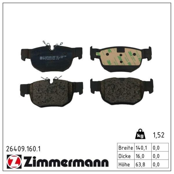 ZIMMERMANN 26409.160.1 Bremsbelagsatz, Scheibenbremse