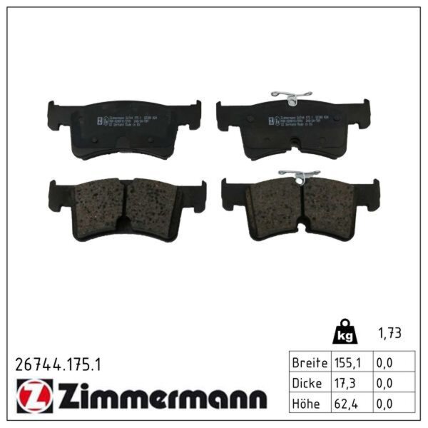 ZIMMERMANN 26744.175.1 Bremsbelagsatz, Scheibenbremse