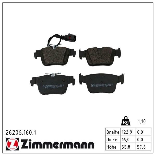 ZIMMERMANN 26206.160.1 Bremsbelagsatz, Scheibenbremse