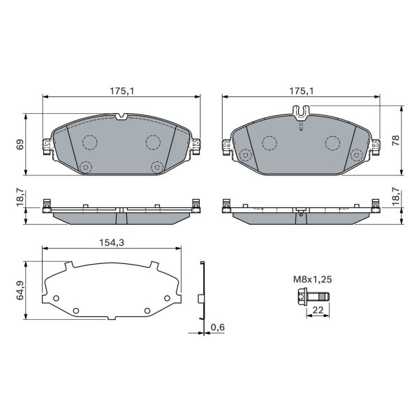 BOSCH 0 986 460 129 Bremsbelagsatz, Scheibenbremse