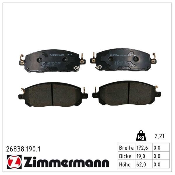 ZIMMERMANN 26838.190.1 Bremsbelagsatz, Scheibenbremse