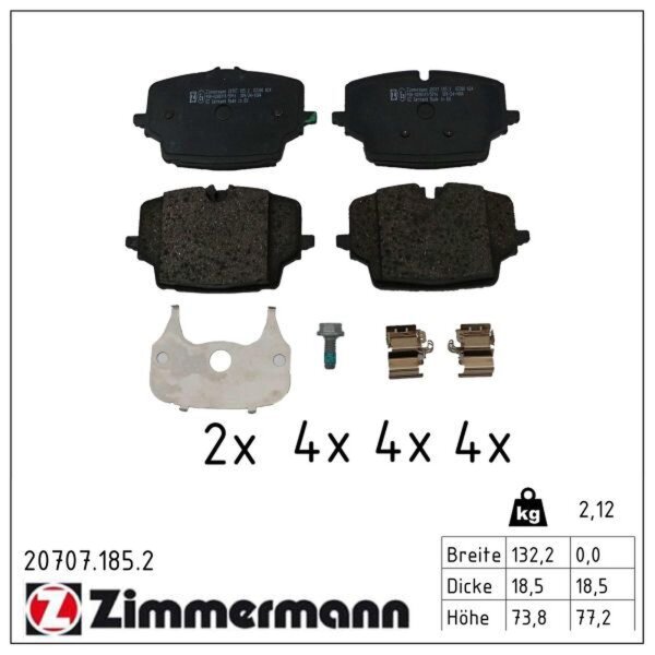 ZIMMERMANN 20707.185.2 Bremsbelagsatz, Scheibenbremse