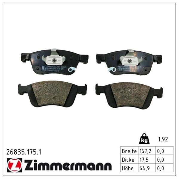 ZIMMERMANN 26835.175.1 Bremsbelagsatz, Scheibenbremse
