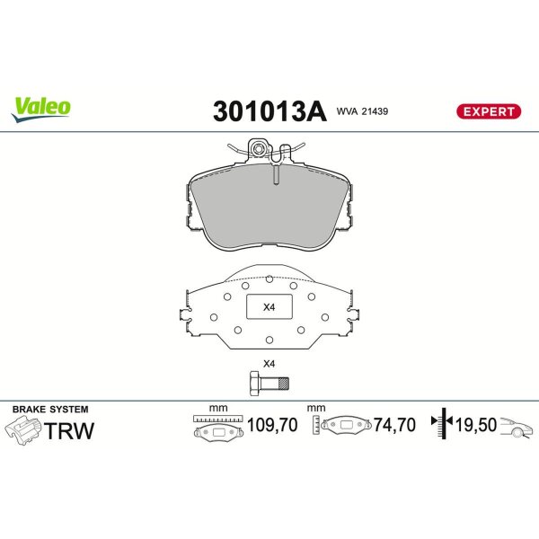 VALEO 301013A Bremsbelagsatz, Scheibenbremse