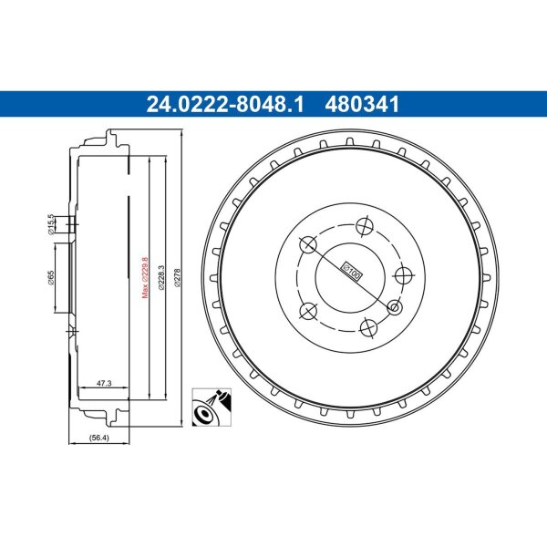 ATE 24.0222-8048.1 Bremstrommel