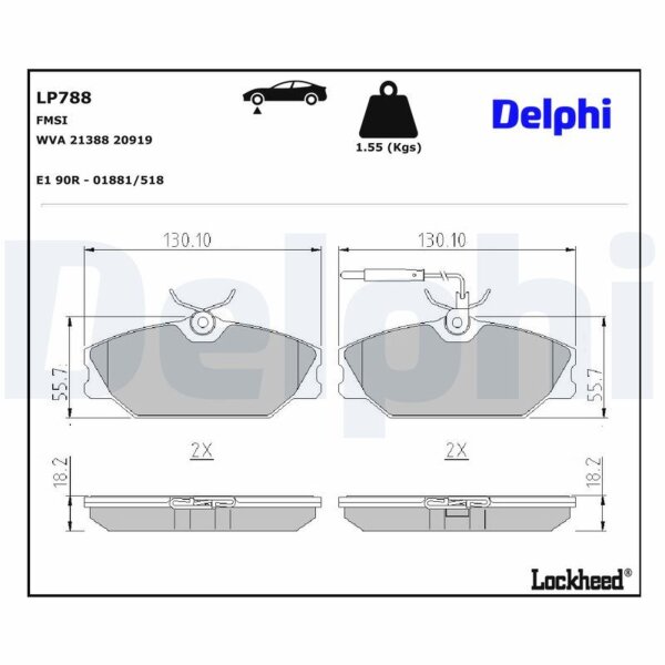 DELPHI LP788 Bremsbelagsatz, Scheibenbremse