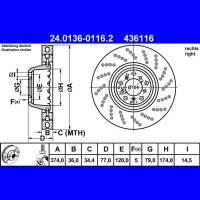ATE 24.0136-0116.2 Bremsscheibe