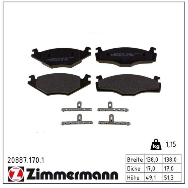 ZIMMERMANN 20887.170.1 Bremsbelagsatz, Scheibenbremse