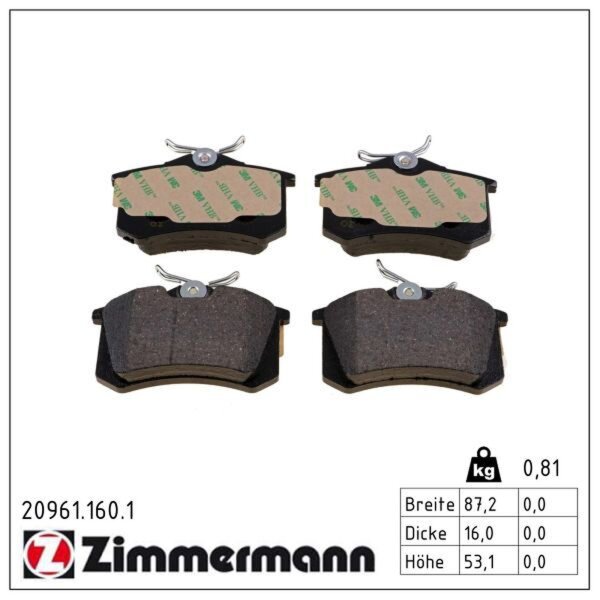 ZIMMERMANN 20961.160.1 Bremsbelagsatz, Scheibenbremse