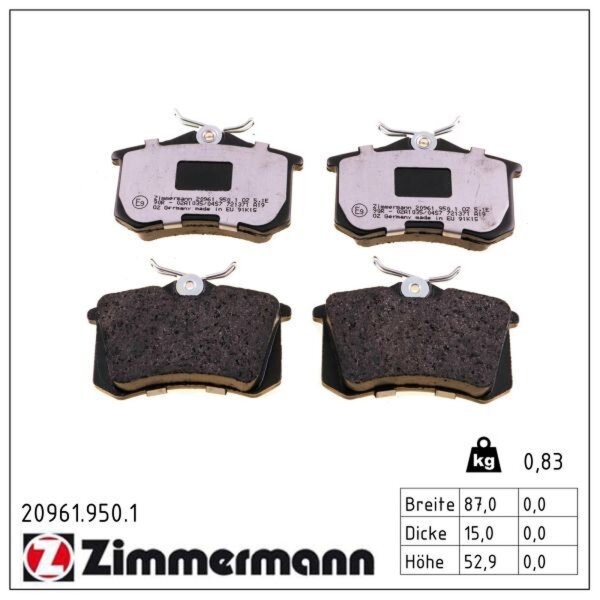 ZIMMERMANN 20961.950.1 Bremsbelagsatz, Scheibenbremse