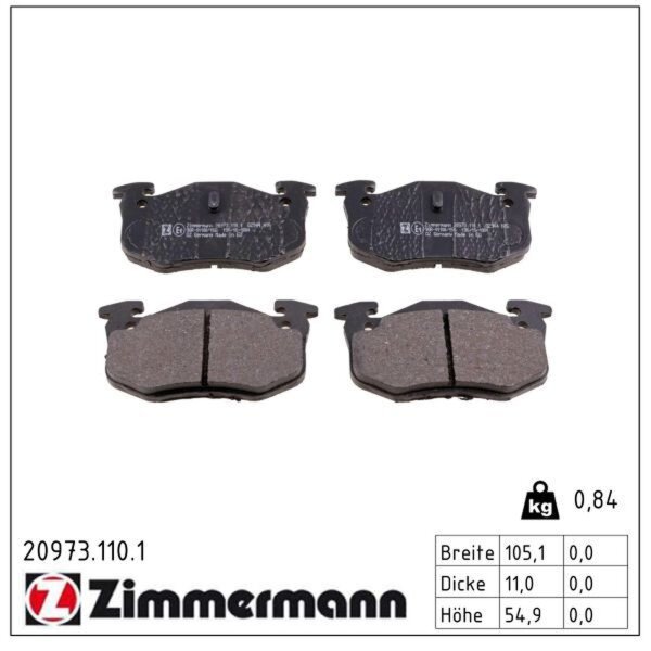 ZIMMERMANN 20973.110.1 Bremsbelagsatz, Scheibenbremse