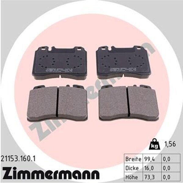 ZIMMERMANN 21153.160.1 Bremsbelagsatz, Scheibenbremse