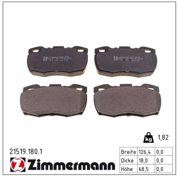 ZIMMERMANN 21519.180.1 Bremsbelagsatz, Scheibenbremse