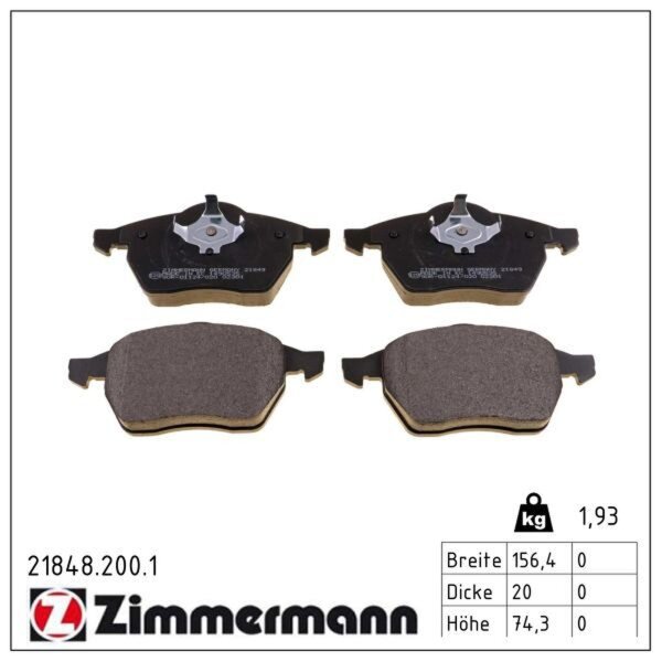 ZIMMERMANN 21848.200.1 Bremsbelagsatz, Scheibenbremse
