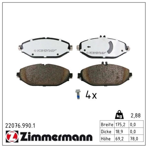 ZIMMERMANN 22076.990.1 Bremsbelagsatz, Scheibenbremse