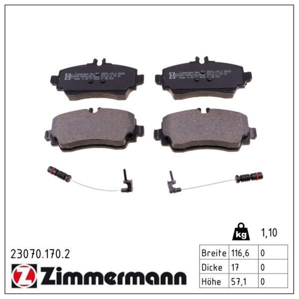ZIMMERMANN 23070.170.2 Bremsbelagsatz, Scheibenbremse