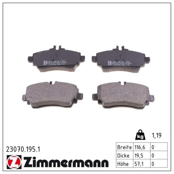 ZIMMERMANN 23070.195.1 Bremsbelagsatz, Scheibenbremse