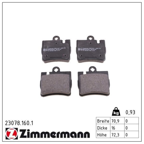 ZIMMERMANN 23078.160.1 Bremsbelagsatz, Scheibenbremse