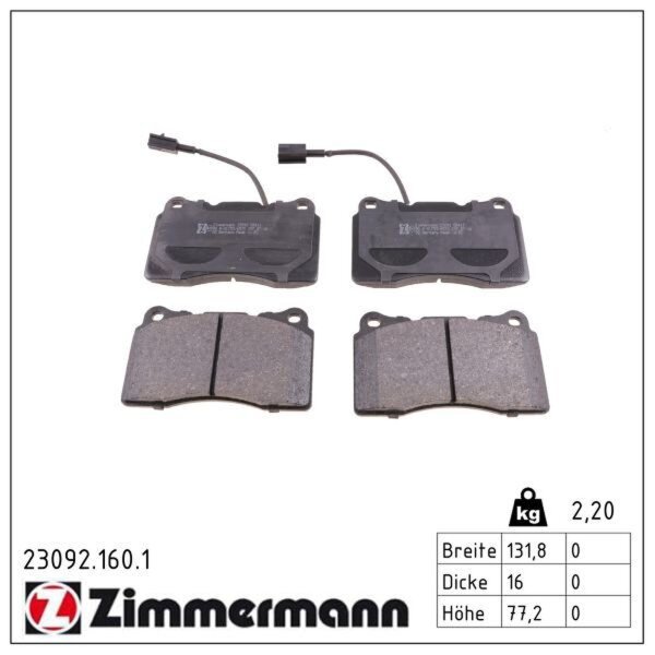 ZIMMERMANN 23092.160.1 Bremsbelagsatz, Scheibenbremse