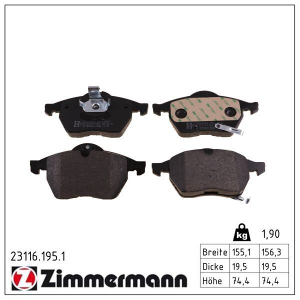 ZIMMERMANN 23116.195.1 Bremsbelagsatz, Scheibenbremse