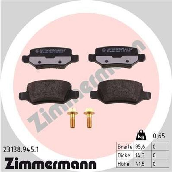 ZIMMERMANN 23138.945.1 Bremsbelagsatz, Scheibenbremse