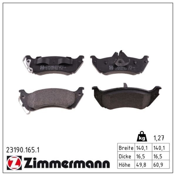 ZIMMERMANN 23190.165.1 Bremsbelagsatz, Scheibenbremse