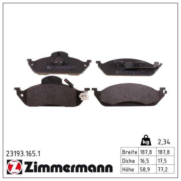 ZIMMERMANN 23193.165.1 Bremsbelagsatz, Scheibenbremse
