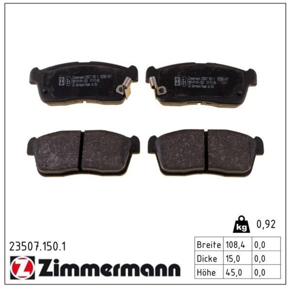 ZIMMERMANN 23507.150.1 Bremsbelagsatz, Scheibenbremse