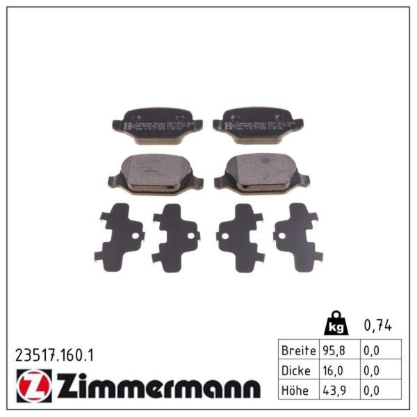 ZIMMERMANN 23517.160.1 Bremsbelagsatz, Scheibenbremse