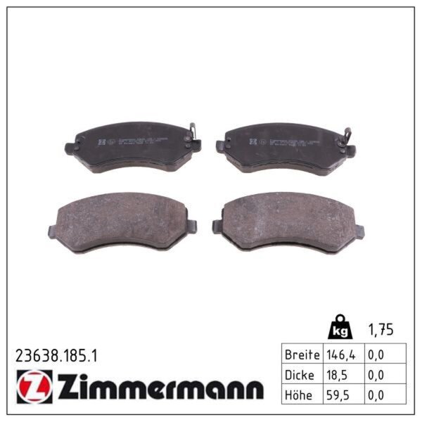 ZIMMERMANN 23638.185.1 Bremsbelagsatz, Scheibenbremse