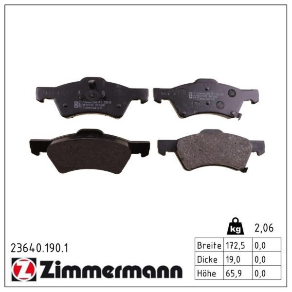 ZIMMERMANN 23640.190.1 Bremsbelagsatz, Scheibenbremse