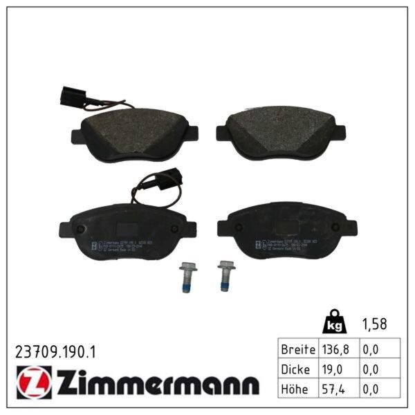 ZIMMERMANN 23709.190.1 Bremsbelagsatz, Scheibenbremse