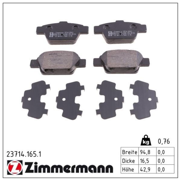 ZIMMERMANN 23714.165.1 Bremsbelagsatz, Scheibenbremse